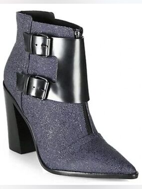 Tibi Piper Navy Black Buckle Booties